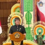 Wakil Gubernur Bali I Nyoman Giri Prasta saat memberikan sambutan dalam peringatan Hari Ulang Tahun (HUT) ke-3 Forum Gerakan Adat Se-Nusantara (Forgas) Bali di Gedung Wiswa Sabha Utama, Kantor Gubernur Bali, Denpasar, Rabu (9/9/2026).